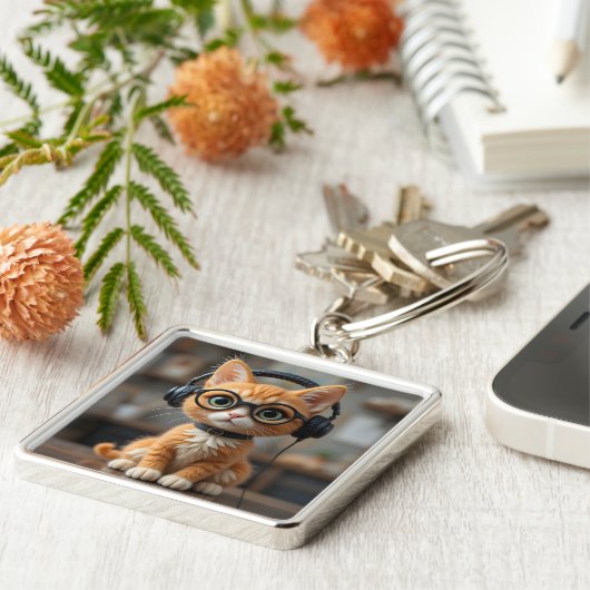 Playful Ginger Cat Sleutelhanger (Zijkant)