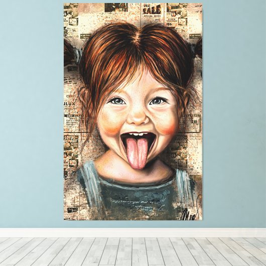 Playful Girl Funny Canvas Print (Insitu (Houten vloer))