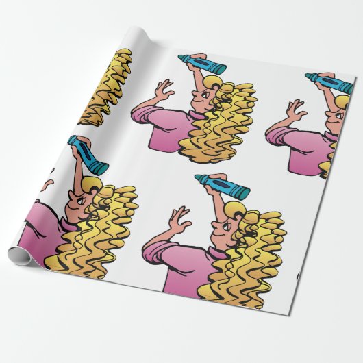 Playful Girl with Crayon Cadeaupapier (Uitgerold)