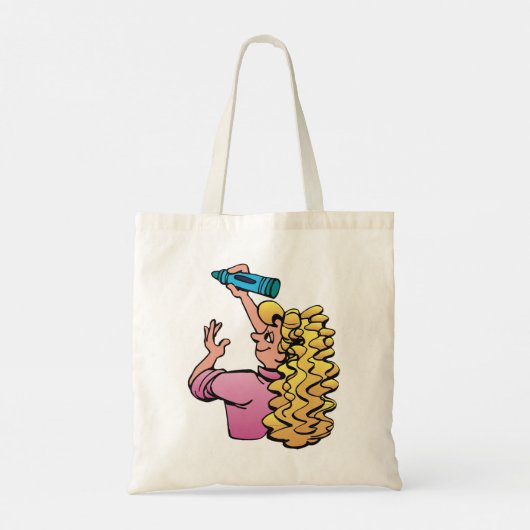 Playful Girl with Crayon Tote Bag (Achterkant)