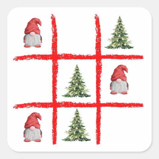 Playful Gnome Christmas Tic Tac Toe Card Vierkante Sticker (Voorkant)
