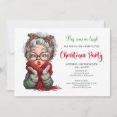 Playful Grandma Xmas Cartoon Celebration Invite Kaart (Voorkant)