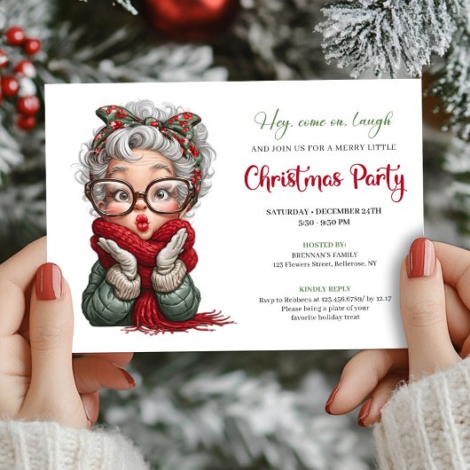 Playful Grandma Xmas Cartoon Celebration Invite Kaart