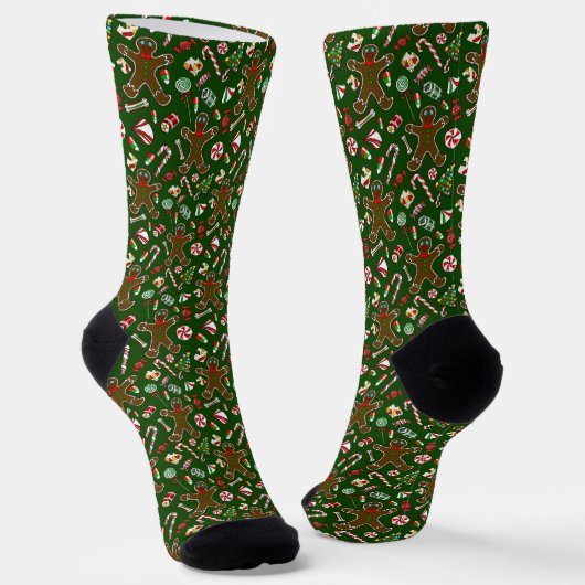 Playful Green Festive Gingerbread Candy Pattern Sokken (Gebogen)