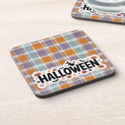 Playful Halloween Plaid Hard Bier Onderzetter (Linkerzijde)