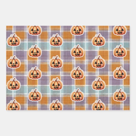 Playful Halloween Plaid Inpakpapier Vel (Voorkant 3)