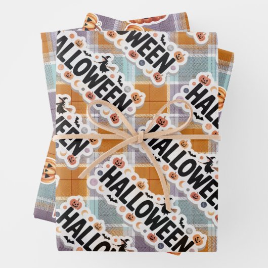 Playful Halloween Plaid Inpakpapier Vel (In situ)