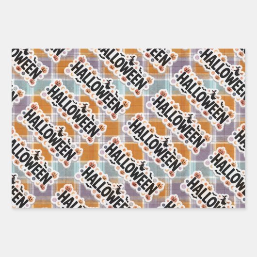 Playful Halloween Plaid Inpakpapier Vel (Voorkant)