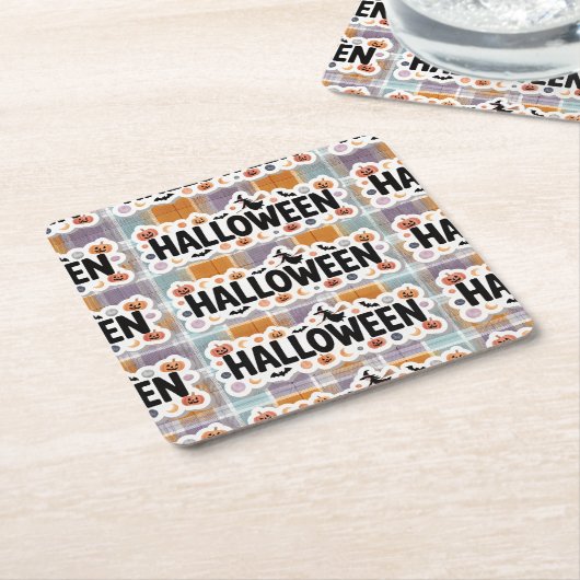 Playful Halloween Plaid Kartonnen Onderzetters (Schuin)