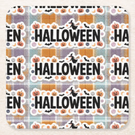 Playful Halloween Plaid Kartonnen Onderzetters