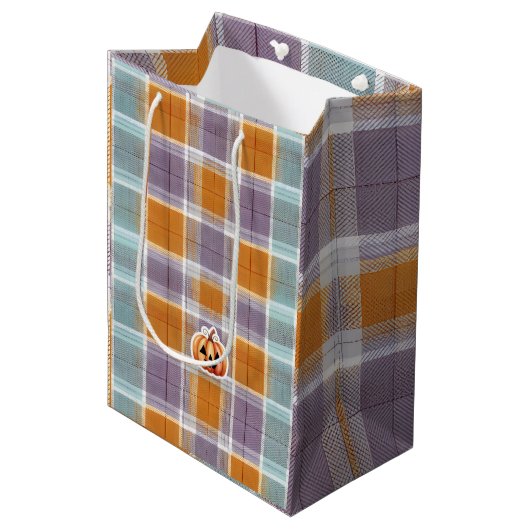 Playful Halloween Plaid Medium Cadeauzakje (Voorkant Gekanteld)