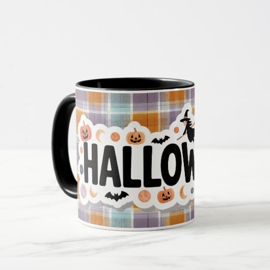 Playful Halloween Plaid Mok (Voorkant links)
