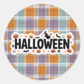 Playful Halloween Plaid Ronde Sticker (Voorkant)