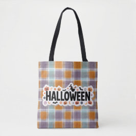 Playful Halloween Plaid Tote Bag