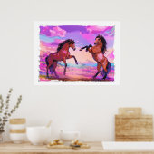 Playful Hello - Two Stallions Greeting Each Other Poster (Keuken)