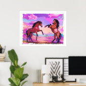 Playful Hello - Two Stallions Greeting Each Other Poster (Thuiskantoor)