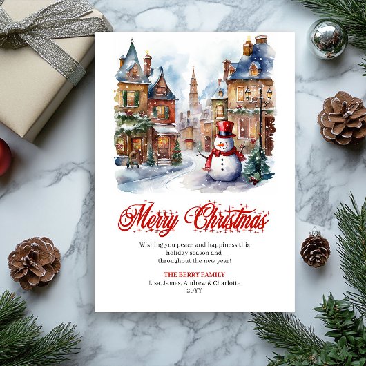 Playful holiday scene editable greeting card feestdagenkaart