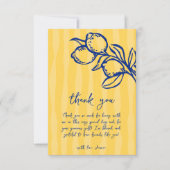 Playful Italian Blue Lemon & Stripes Bridal Shower Bedankkaart (Voorkant)