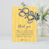 Playful Italian Blue Lemon & Stripes Bridal Shower Bedankkaart (Staand voorkant)