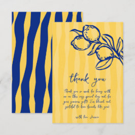 Playful Italian Blue Lemon & Stripes Bridal Shower Bedankkaart
