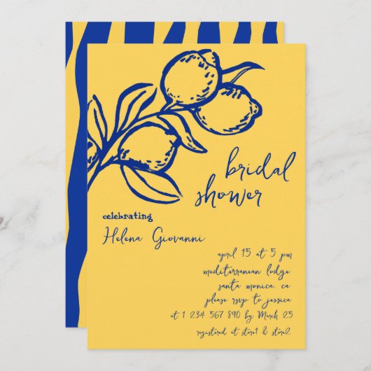 Playful Italian Handwritten Lemon Bridal Shower Kaart (Voorkant / Achterkant)