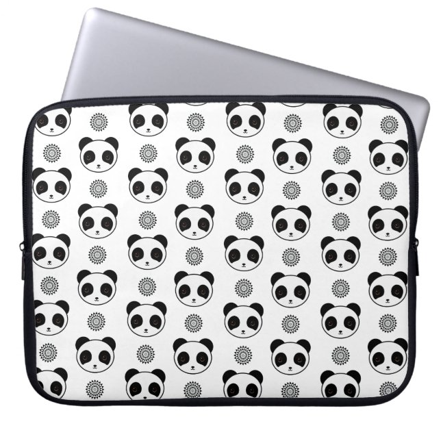 Playful Kawaii Panda Mandala Pattern Laptop Sleeve (Voorkant)