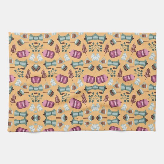 Playful kitchen-themed pattern featuring aprons theedoek (Horizontaal)