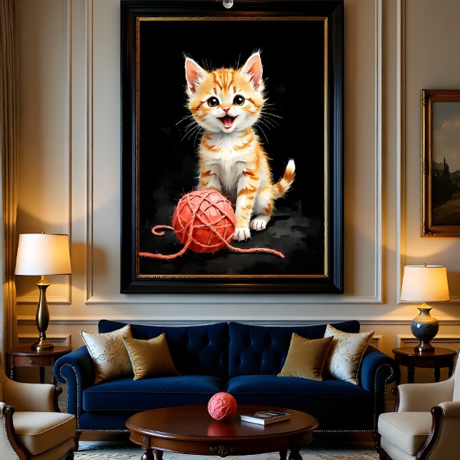 Playful Kitten Cat with Yarn Watercolor Print (Creator heeft geüpload)