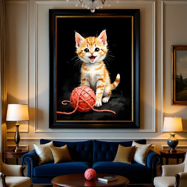 Playful Kitten Cat with Yarn Watercolor Print (Creator heeft geüpload)