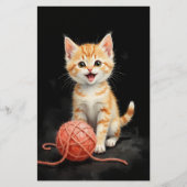 Playful Kitten Cat with Yarn Watercolor Print Briefpapier (Voorkant)