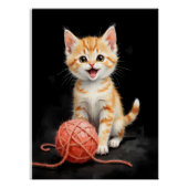 Playful Kitten Cat with Yarn Watercolor Print Perfect Poster (Voorkant)