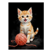 Playful Kitten Cat with Yarn Watercolor Print Perfect Poster (Voorkant)