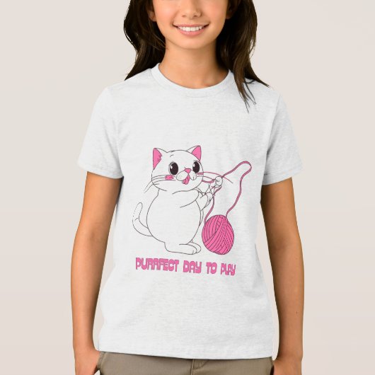 Playful Kitty with Yarn Ball Tri-Blend Shirt (Voorkant)