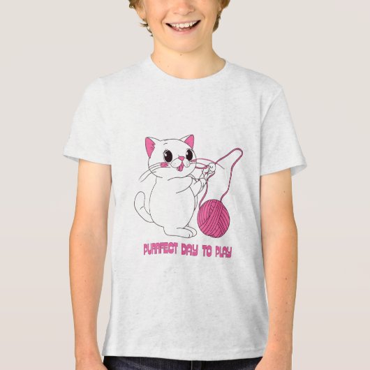 Playful Kitty with Yarn Ball Tri-Blend Shirt (Voorkant)