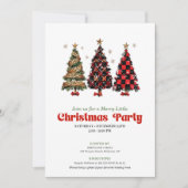 Playful leopard and red plaid Christmas invitation Kaart (Voorkant)