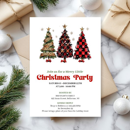 Playful leopard and red plaid Christmas invitation Kaart