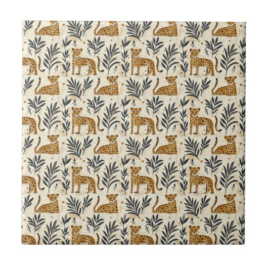Playful Leopard Jungle Pattern Tegeltje (Voorkant)