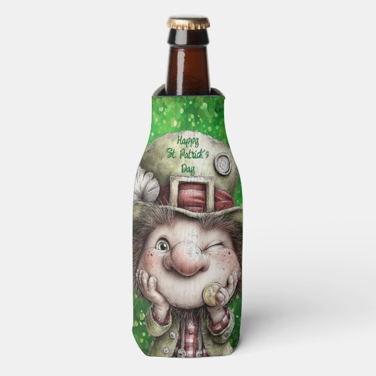 Playful Leprechaun Illustration  Flesjeskoeler (Fles Voorkant)