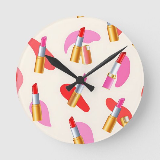 Playful Lipstick Beauty Glam Pattern Ronde Klok (Voorkant)