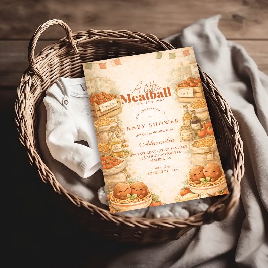 Playful Little Meatball Baby Shower Kaart