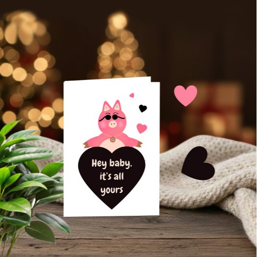 Playful Love Card with Cool Pig Feestdagen Kaart