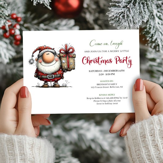 Playful Minimalist Santa Christmas Party Invites Kaart