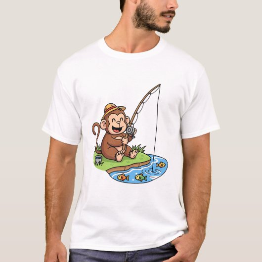 Playful Monkey Fishing T-shirt for Men & Women | H (Voorkant)