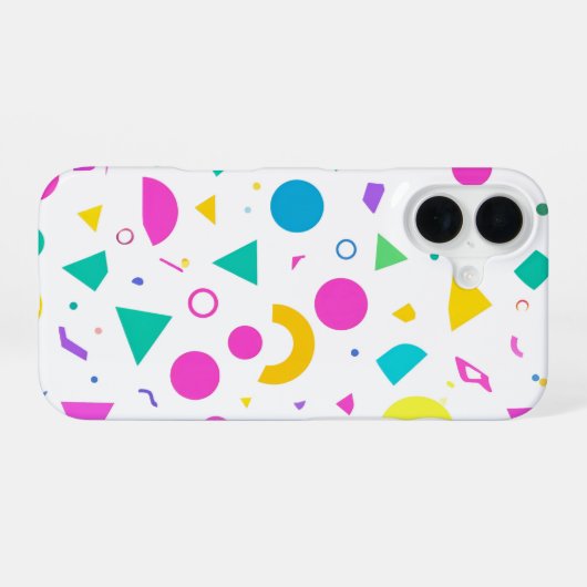 Playful Neon Memphis Geometric Retro Pattern iPhone 16 Hoesje (Achterkant horizontaal)