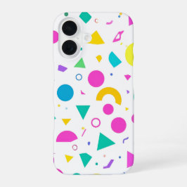 Playful Neon Memphis Geometric Retro Pattern iPhone 16 Hoesje