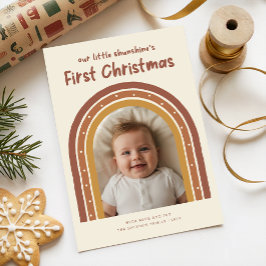 Playful Newborn Baby's First Christmas Arch Photo Feestdagenkaart