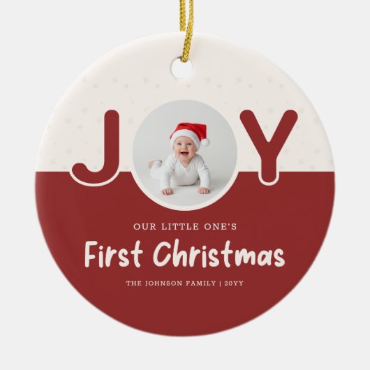 Playful Newborn Baby's  Photo First Christmas Keramisch Ornament (Voorkant)