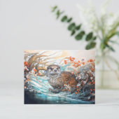 Playful otter in pond with reflections feestdagenkaart (Staand voorkant)