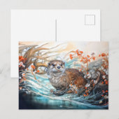 Playful otter in pond with reflections feestdagenkaart (Voorkant / Achterkant)