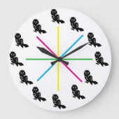 Playful Owl Wall Clock – Rainbow Stripes Grote Klok (Voorkant)